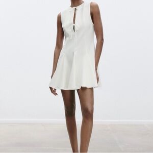 Zara Cream Sleeveless Tie-Front Flare Mini Dress